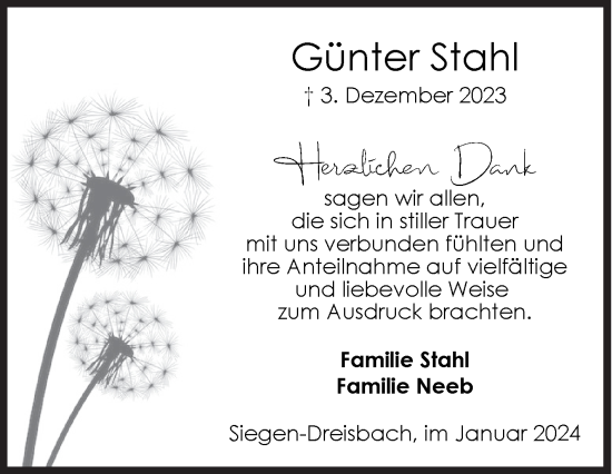 Traueranzeige von Günter Stahl von Siegener Zeitung