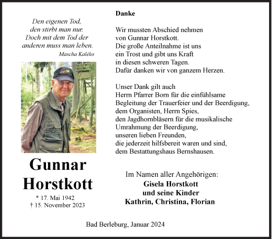 Traueranzeige von Gunnar Horstkott von Siegener Zeitung