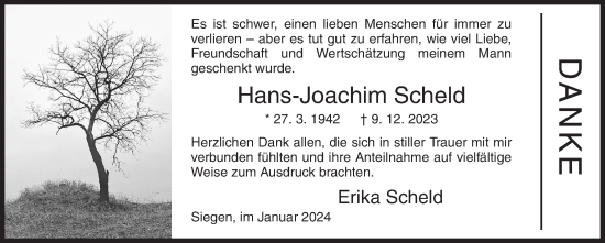 Traueranzeige von Hans-Joachim Scheld von Siegener Zeitung
