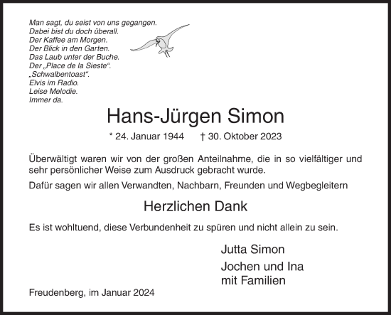 Traueranzeige von Hans-Jürgen Simon von Siegener Zeitung