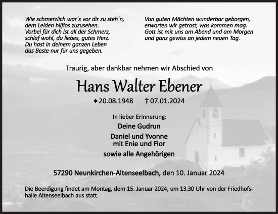 Traueranzeige von Hans Walter Ebener von Siegener Zeitung