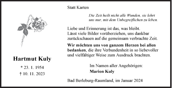 Traueranzeige von Hartmut Kuly von Siegener Zeitung