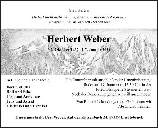 Traueranzeige von Herbert Weber von Siegener Zeitung