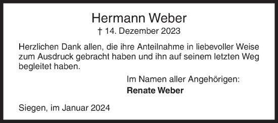 Traueranzeige von Hermann Weber von Siegener Zeitung