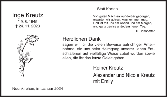 Traueranzeige von Inge Kreutz von Siegener Zeitung