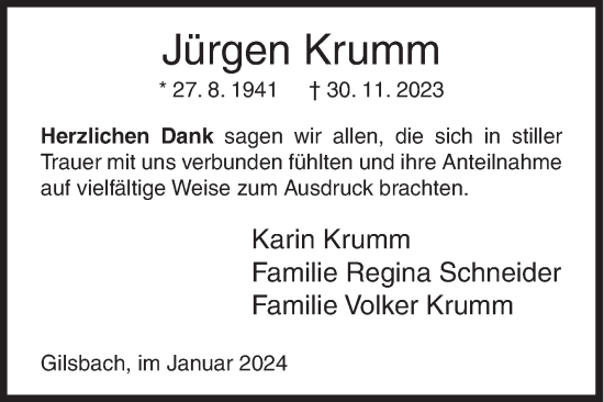 Traueranzeige von Jürgen Krumm von Siegener Zeitung