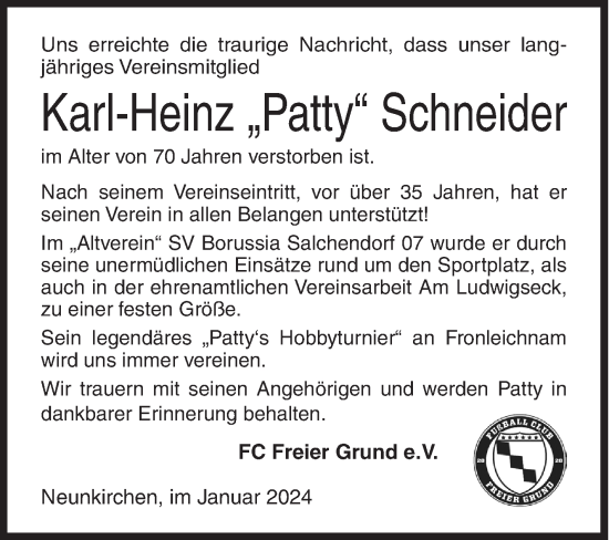 Traueranzeige von Karl-Heinz Schneider von Siegener Zeitung