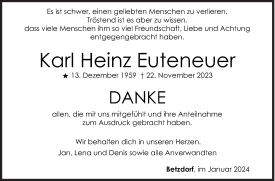 Traueranzeige von Karl Heinz Euteneuer von Siegener Zeitung