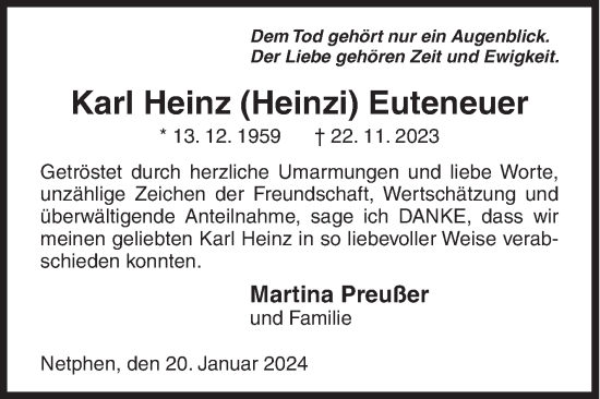 Traueranzeige von Karl Heinz Euteneuer von Siegener Zeitung