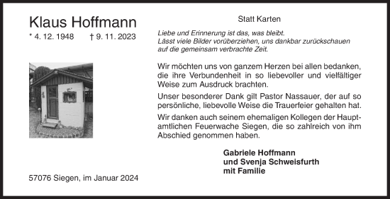 Traueranzeige von Klaus Hoffmann von Siegener Zeitung