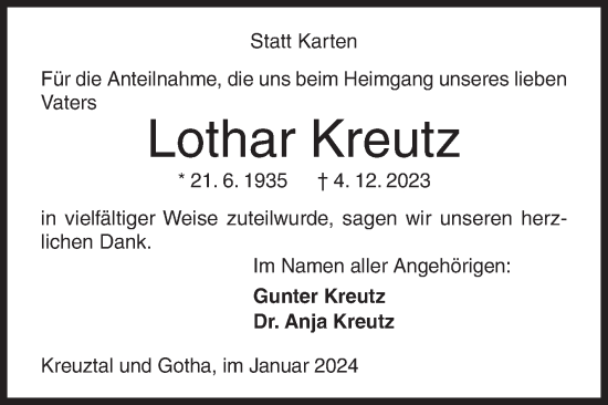 Traueranzeige von Lothar Kreutz von Siegener Zeitung