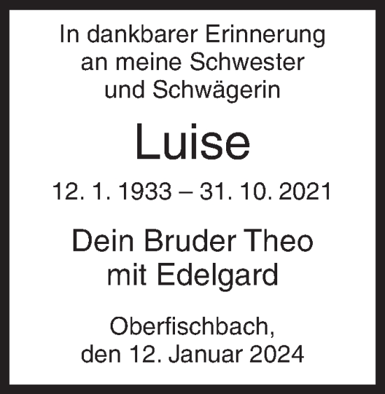 Traueranzeige von Luise Rinsdorf von Siegener Zeitung