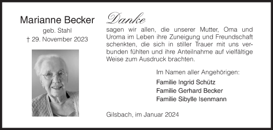 Traueranzeige von Marianne Becker von Siegener Zeitung