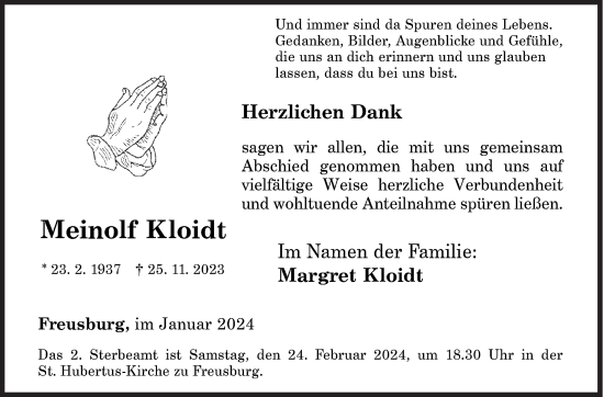 Traueranzeige von Meinolf Kloidt von Siegener Zeitung