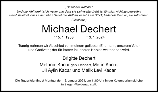 Traueranzeige von Michael Dechert von Siegener Zeitung