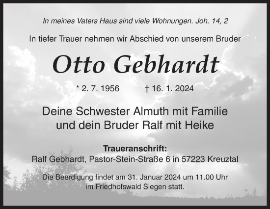 Traueranzeige von Otto Gebhardt von Siegener Zeitung