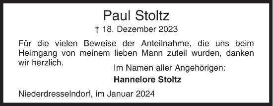 Traueranzeige von Paul Stoltz von Siegener Zeitung