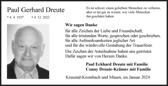 Traueranzeige von Paul Gerhard Dreute von Siegener Zeitung
