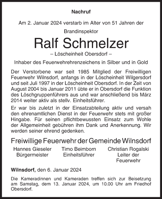 Traueranzeige von Ralf Schmelzer von Siegener Zeitung