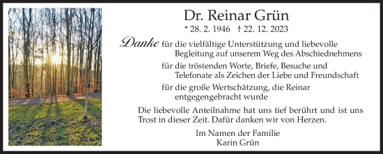 Traueranzeige von Reinar Grün von Siegener Zeitung