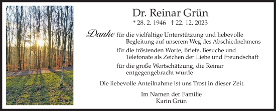 Traueranzeige von Reinar Grün von Siegener Zeitung