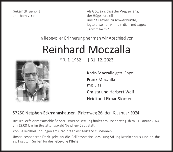 Traueranzeige von Reinhard Moczalla von Siegener Zeitung