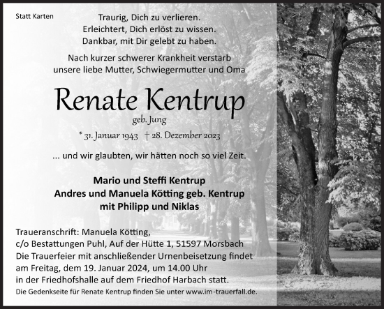 Traueranzeige von Renate Kentrup von Siegener Zeitung