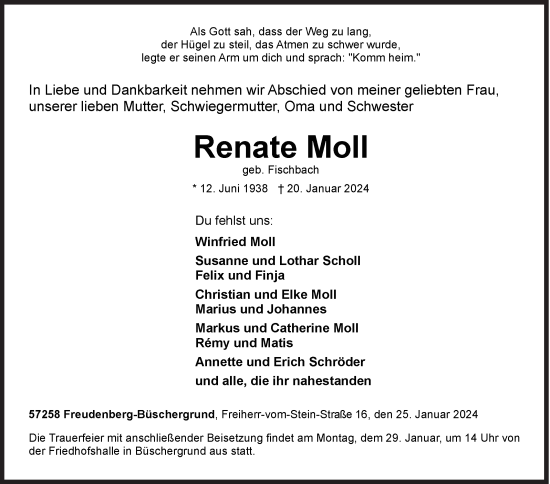 Traueranzeige von Renate Moll von Siegener Zeitung