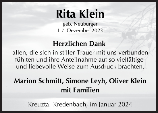 Traueranzeige von Rita Klein von Siegener Zeitung