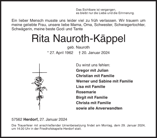 Traueranzeige von Rita Nauroth-Käppel von Siegener Zeitung