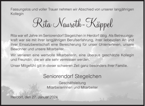 Traueranzeige von Rita Nauroth-Käppel von Siegener Zeitung