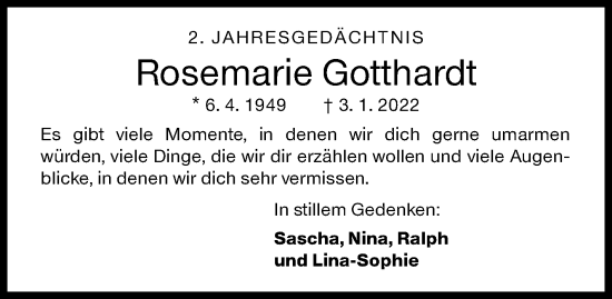 Traueranzeige von Rosemarie Gotthardt von Siegener Zeitung