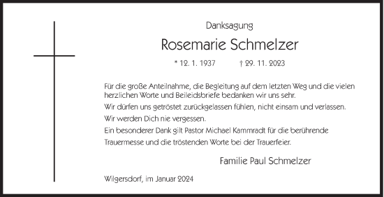 Traueranzeige von Rosemarie Schmelzer von Siegener Zeitung