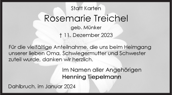Traueranzeige von Rosemarie Treichel von Siegener Zeitung