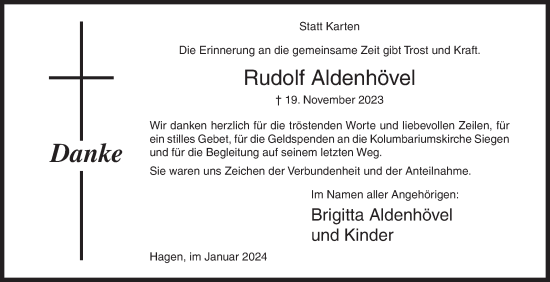 Traueranzeige von Rudolf Aldenhövel von Siegener Zeitung