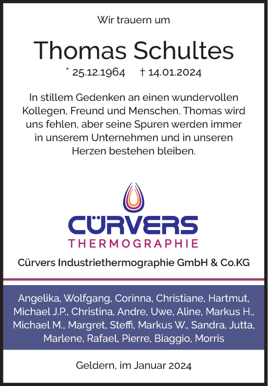 Traueranzeige von Thomas Schultes von Siegener Zeitung