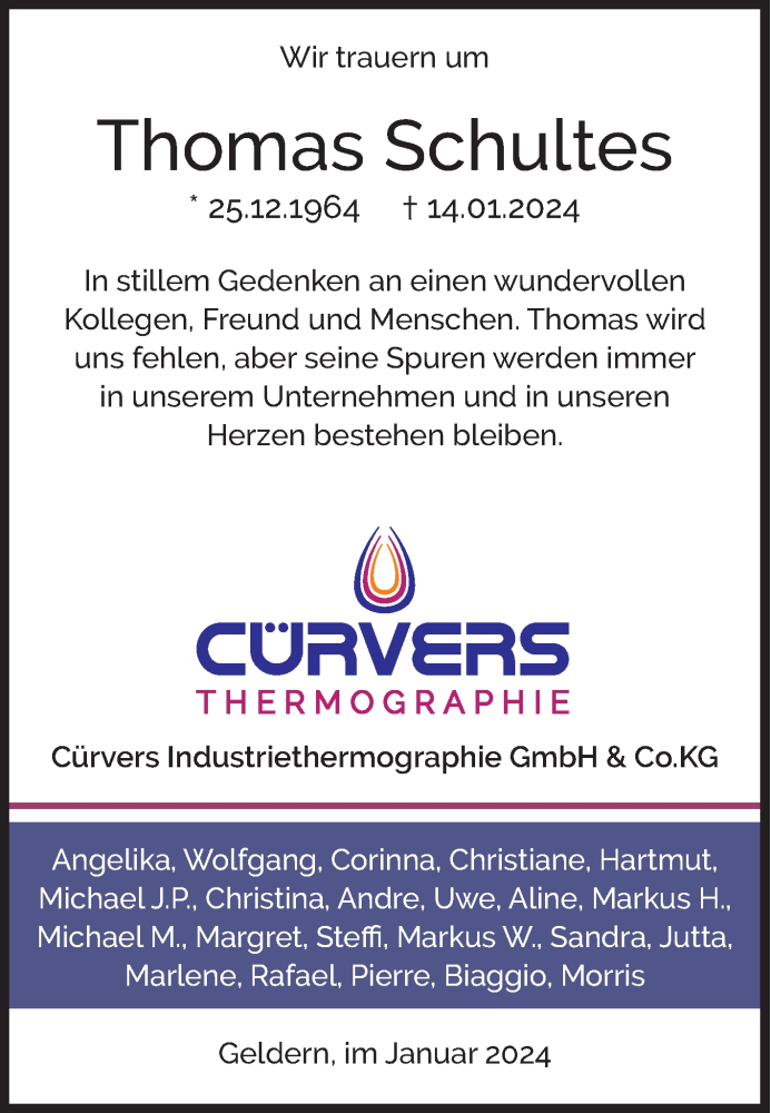  Traueranzeige für Thomas Schultes vom 22.01.2024 aus Siegener Zeitung