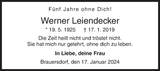 Traueranzeige von Werner Leiendecker von Siegener Zeitung
