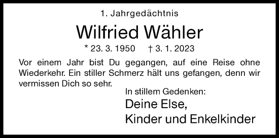 Traueranzeige von Wilfried Wähler von Siegener Zeitung