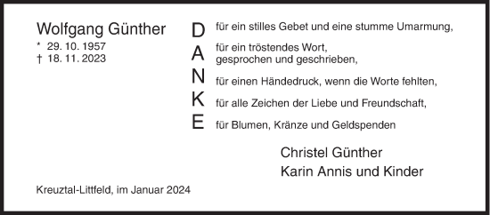 Traueranzeige von Wolfgang Günther von Siegener Zeitung