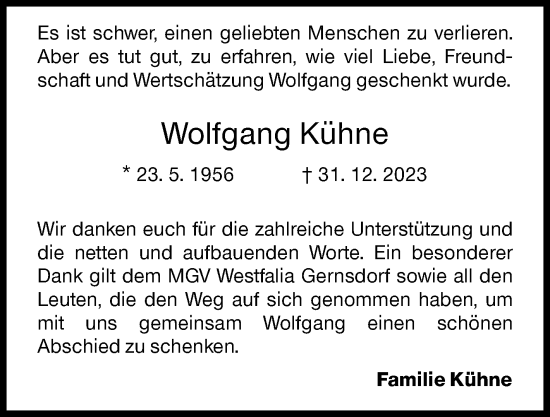 Traueranzeige von Wolfgang Kühne von Siegener Zeitung