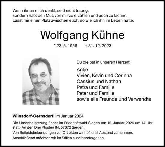 Traueranzeige von Wolfgang Kühne von Siegener Zeitung