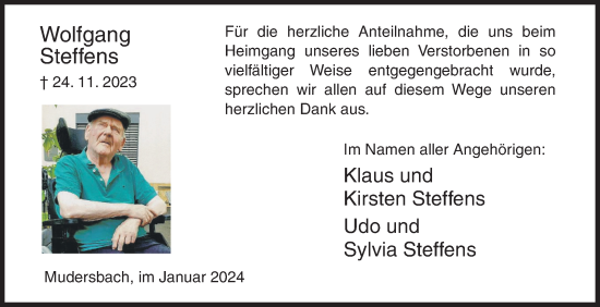 Traueranzeige von Wolfgang Steffens von Siegener Zeitung