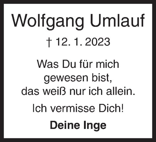 Traueranzeige von Wolfgang Umlauf von Siegener Zeitung