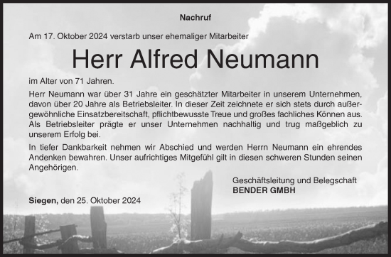 Traueranzeige von Alfred Neumann von Siegener Zeitung