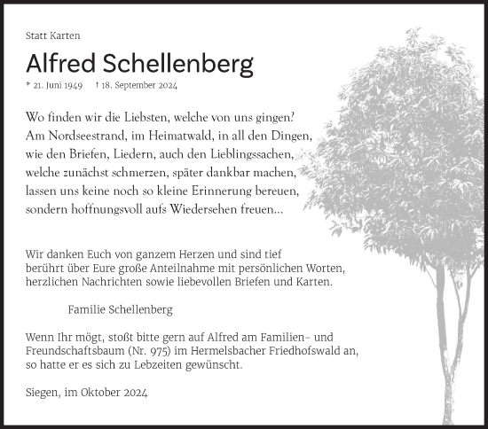 Traueranzeige von Alfred Schellenberg von Siegener Zeitung