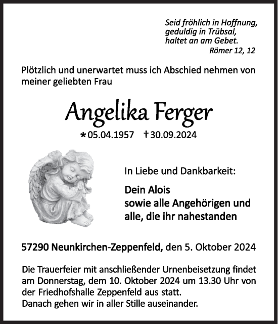 Traueranzeige von Angelika Ferger von Siegener Zeitung