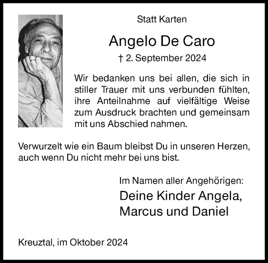 Traueranzeige von Angelo De Caro von Siegener Zeitung
