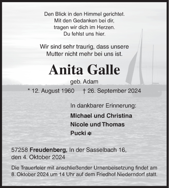 Traueranzeige von Anita Galle von Siegener Zeitung