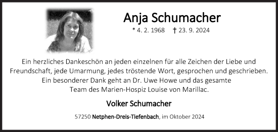 Traueranzeige von Anja Schumacher von Siegener Zeitung